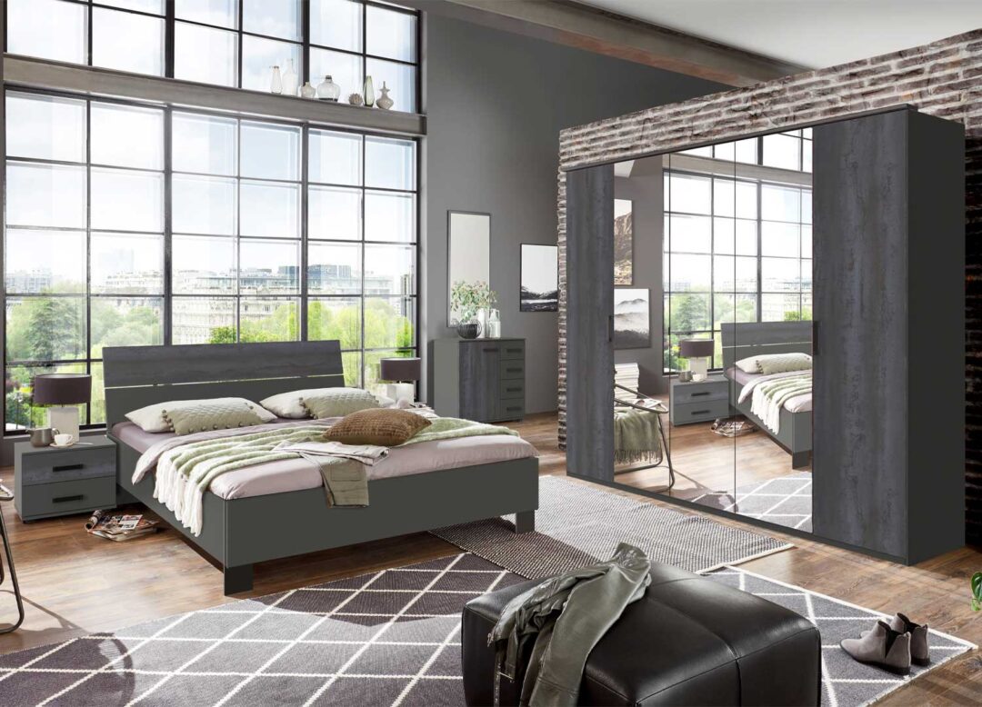 Ensemble de chambre adulte gris graphite industriel