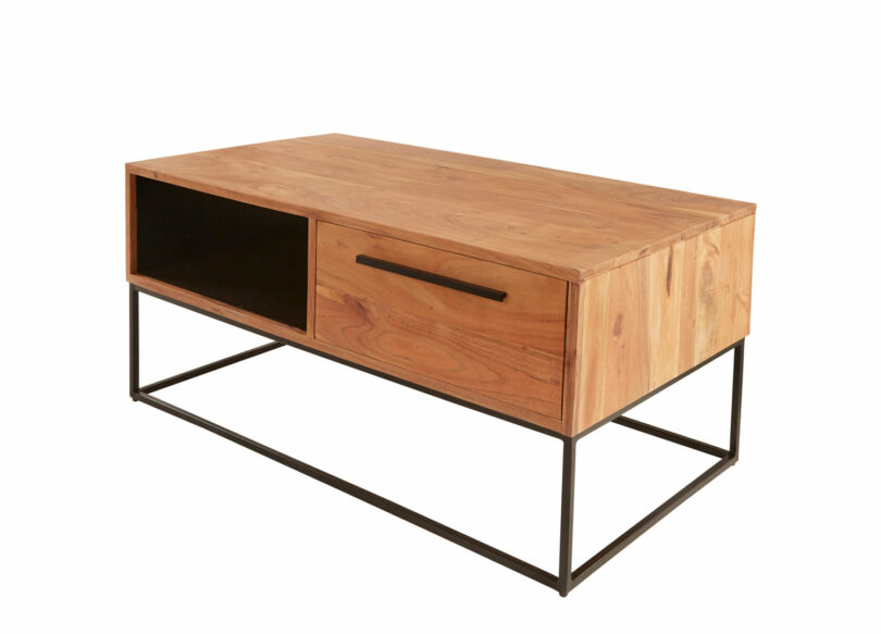 table de salon rectangulaire en bois massif style industriel