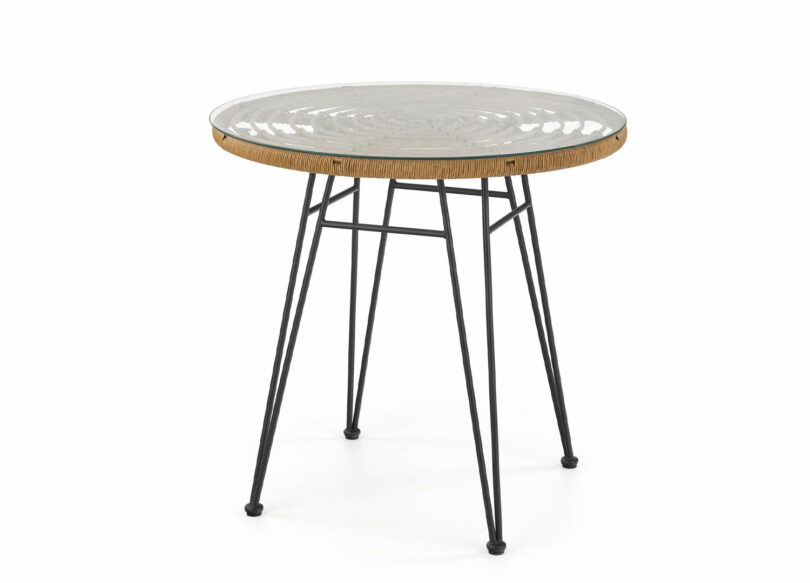 Table de jardin ronde en bois et verre