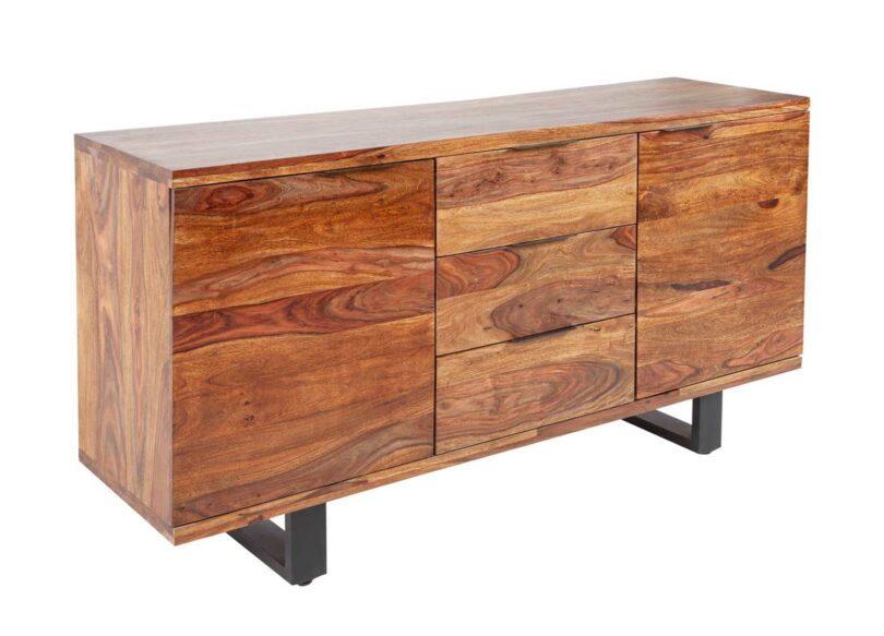 buffet en bois massif et métal noir