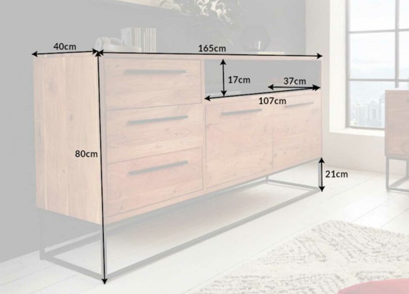 dimensions buffet 165 cm en bois d'acacia massif