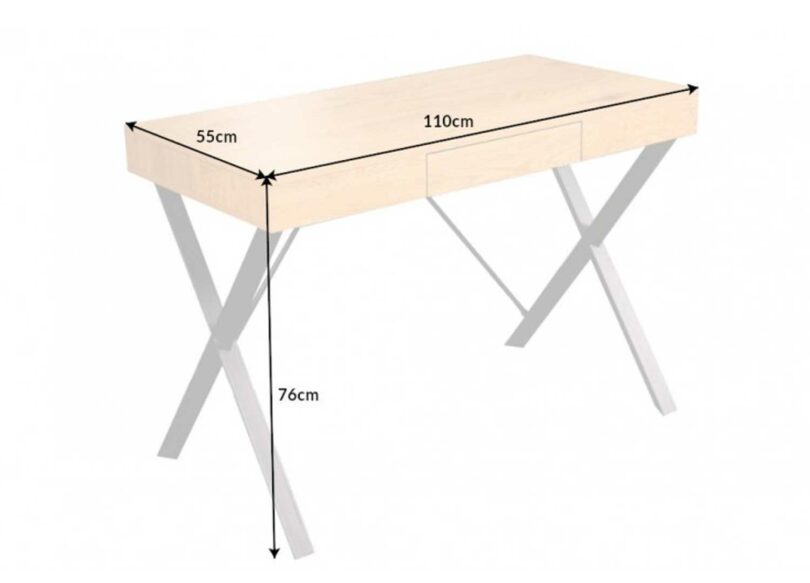 dimensions du bureau aspect chêne et métal noir industriel