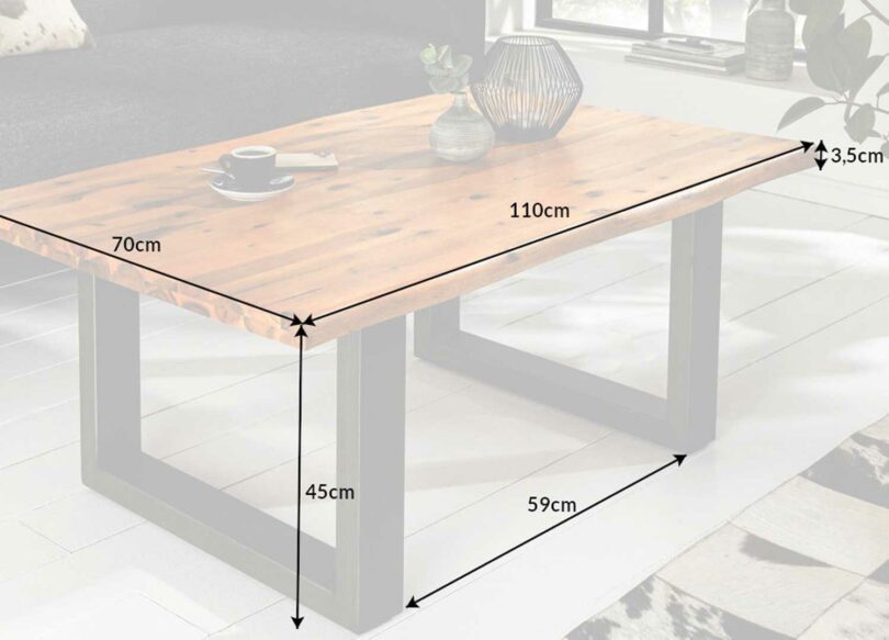 détail dimension table de salon en bois massif