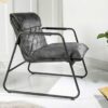 fauteuil en velours gris vert et métal noir