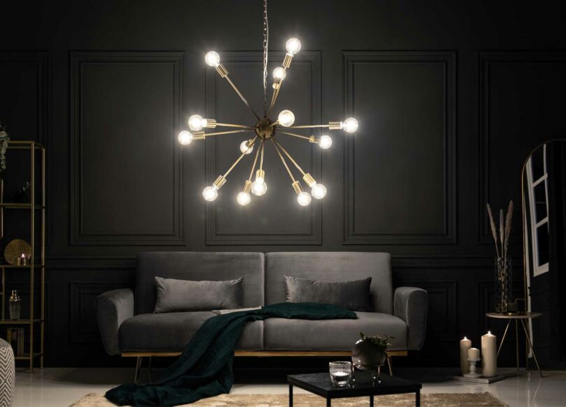 luminaire avec 14 tiges dorées