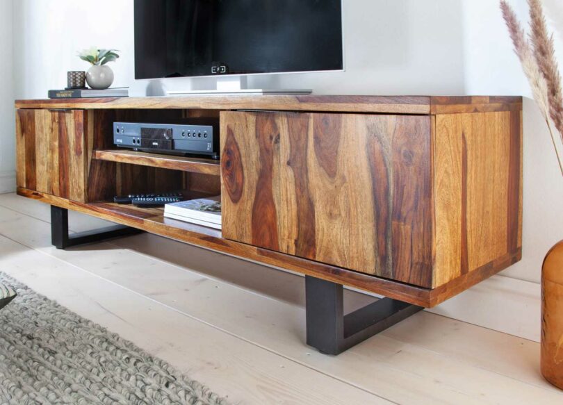 banc tv 160 cm en bois de sesham laqué