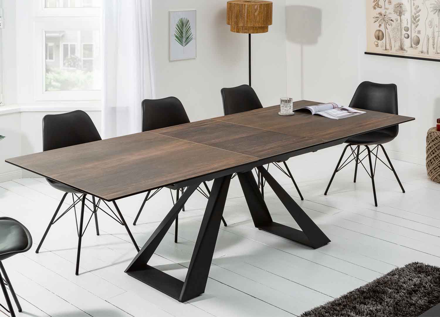 Table de salle à manger contemporaine extensible aspect chêne foncé
