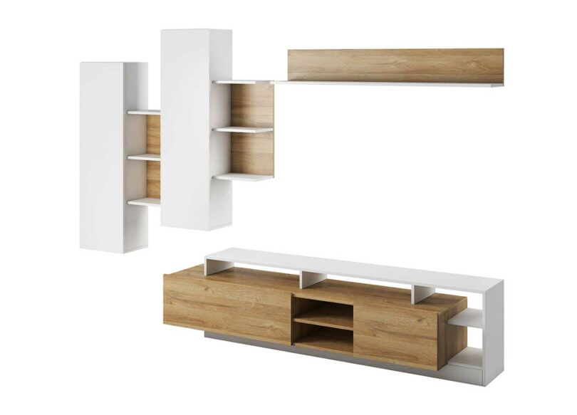 Ensemble tv blanc et bois