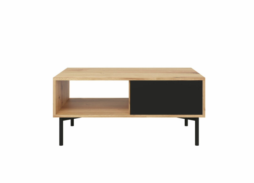 Table basse en bois avec niche ouverte et 2 tiroirs