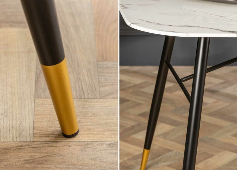 Piétement et plateau de la table de repas