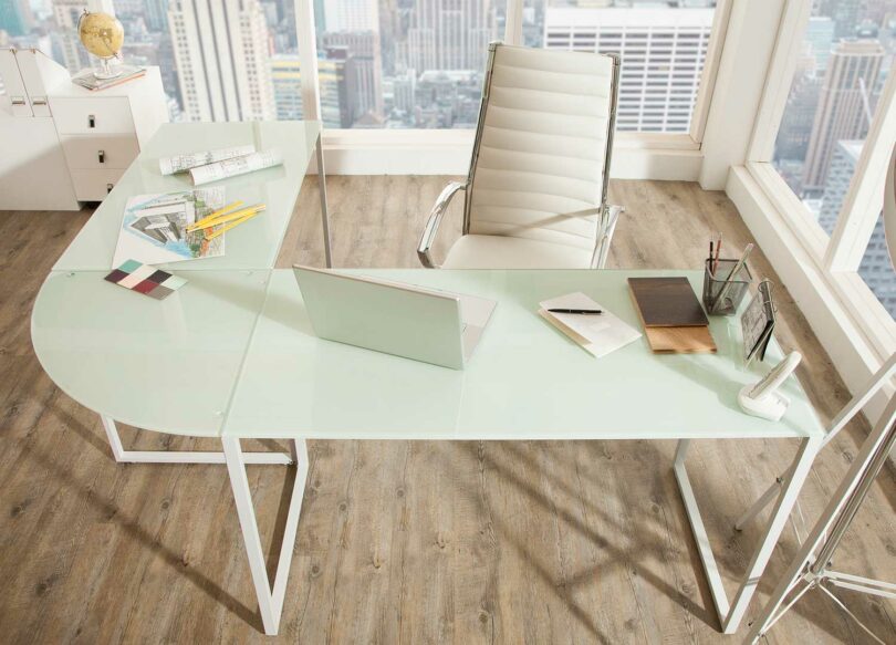bureau d'angle moderne en verre pas cher