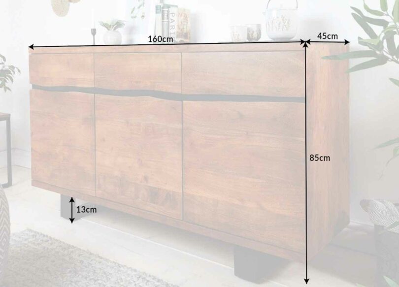 dimensions en détail du buffet en bois massif