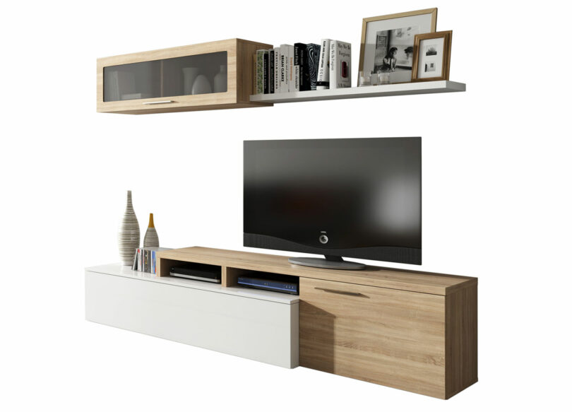 meuble tv mural pas cher blanc et bois