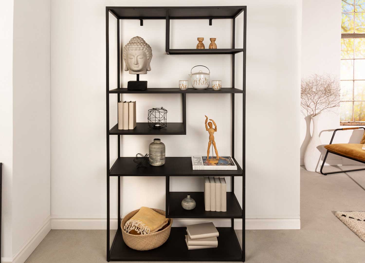 Etagère asymétrique en métal noir & décor bois Loft