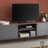 meuble tv avec rangement gris et aspect noyer