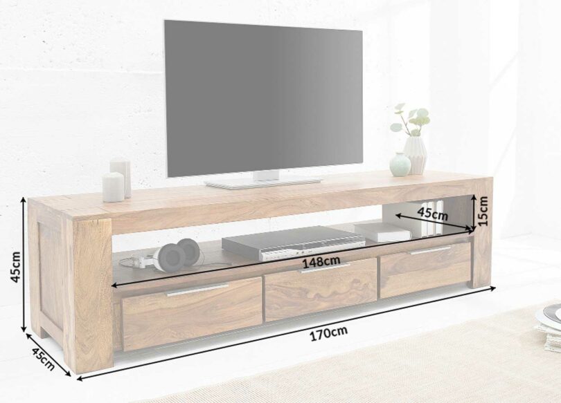 dimensions meuble tv en bois de sesham