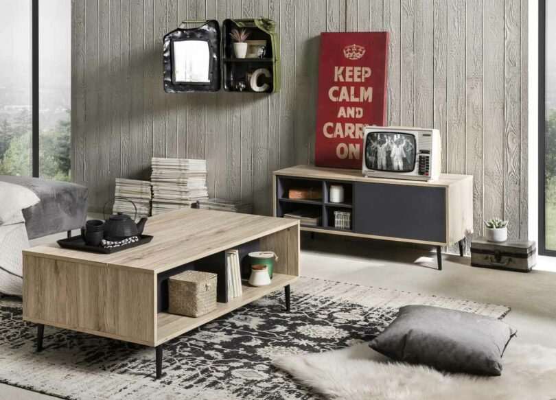 meuble tv 97 cm en bois et anthracite