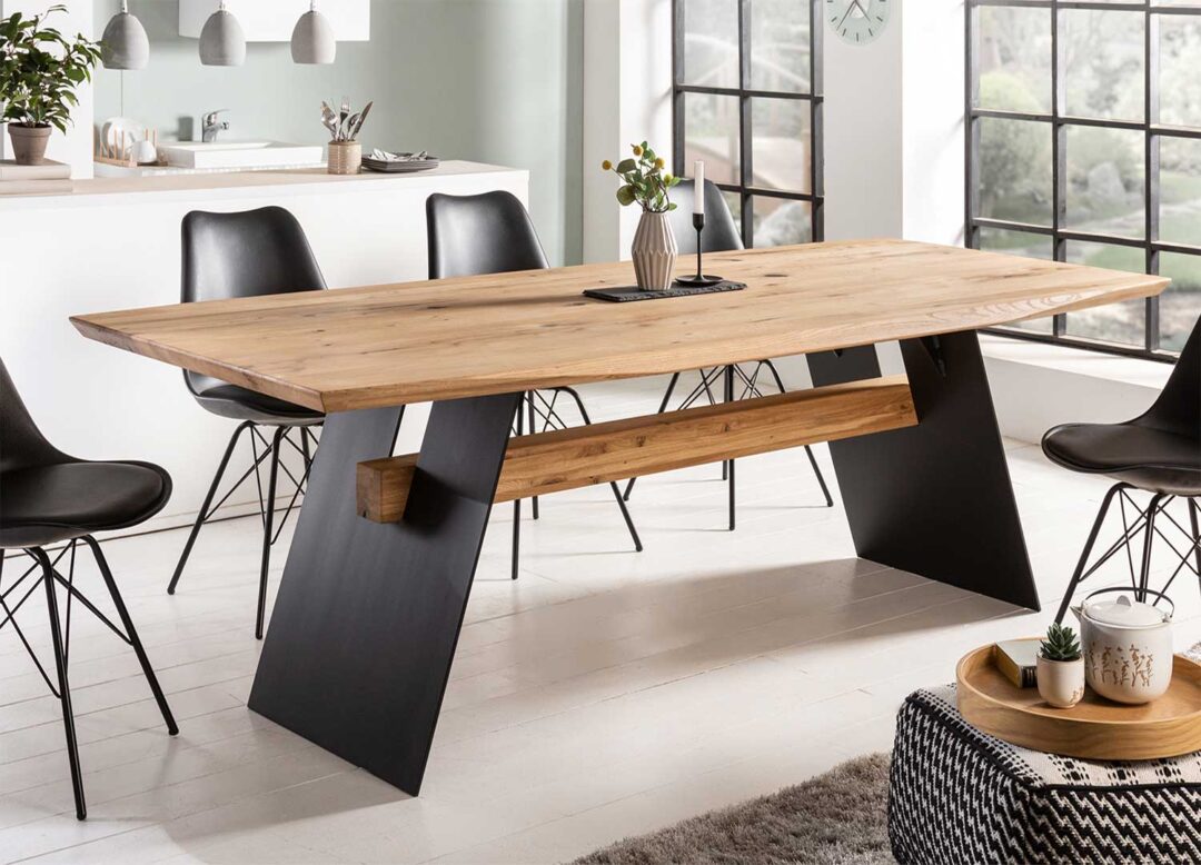 table à manger 240 cm en bois de chêne avec piétement original