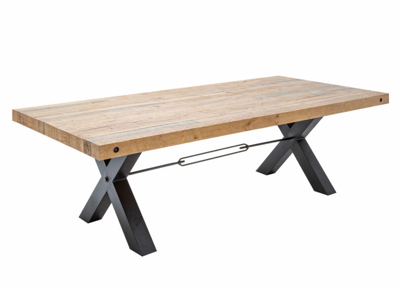 table de repas en bois de pin 200 cm avec pied industriel