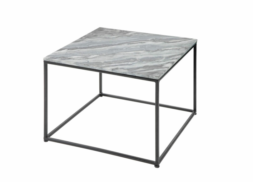 table basse 50 cm en marbre et métal noir