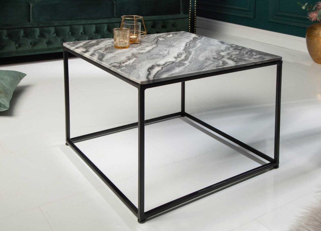 table basse 50 cm en marbre et métal noir