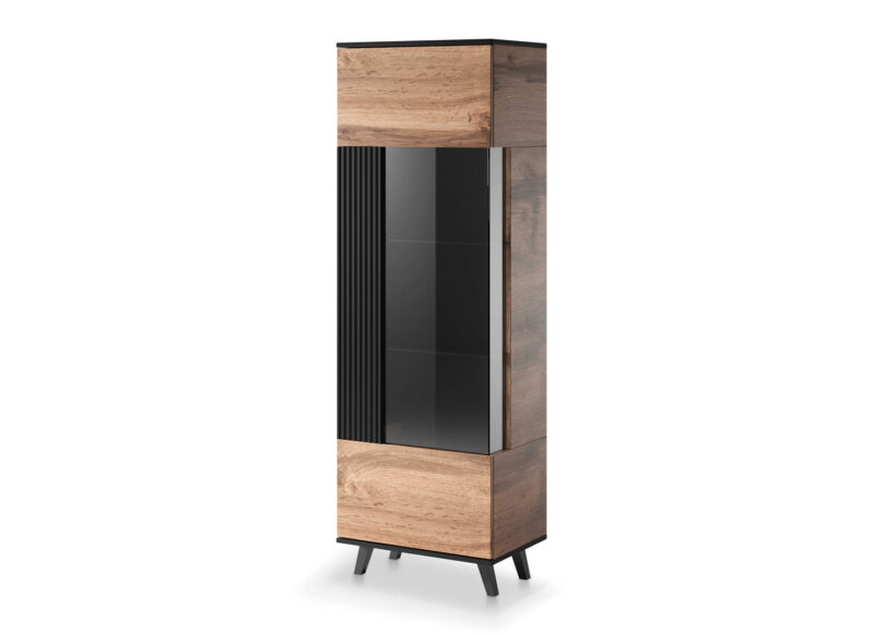 vitrine de salon moderne chêne wotan et noir
