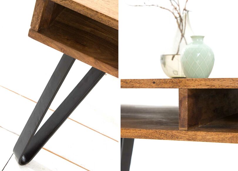 zoom sur la table basse en bois massif