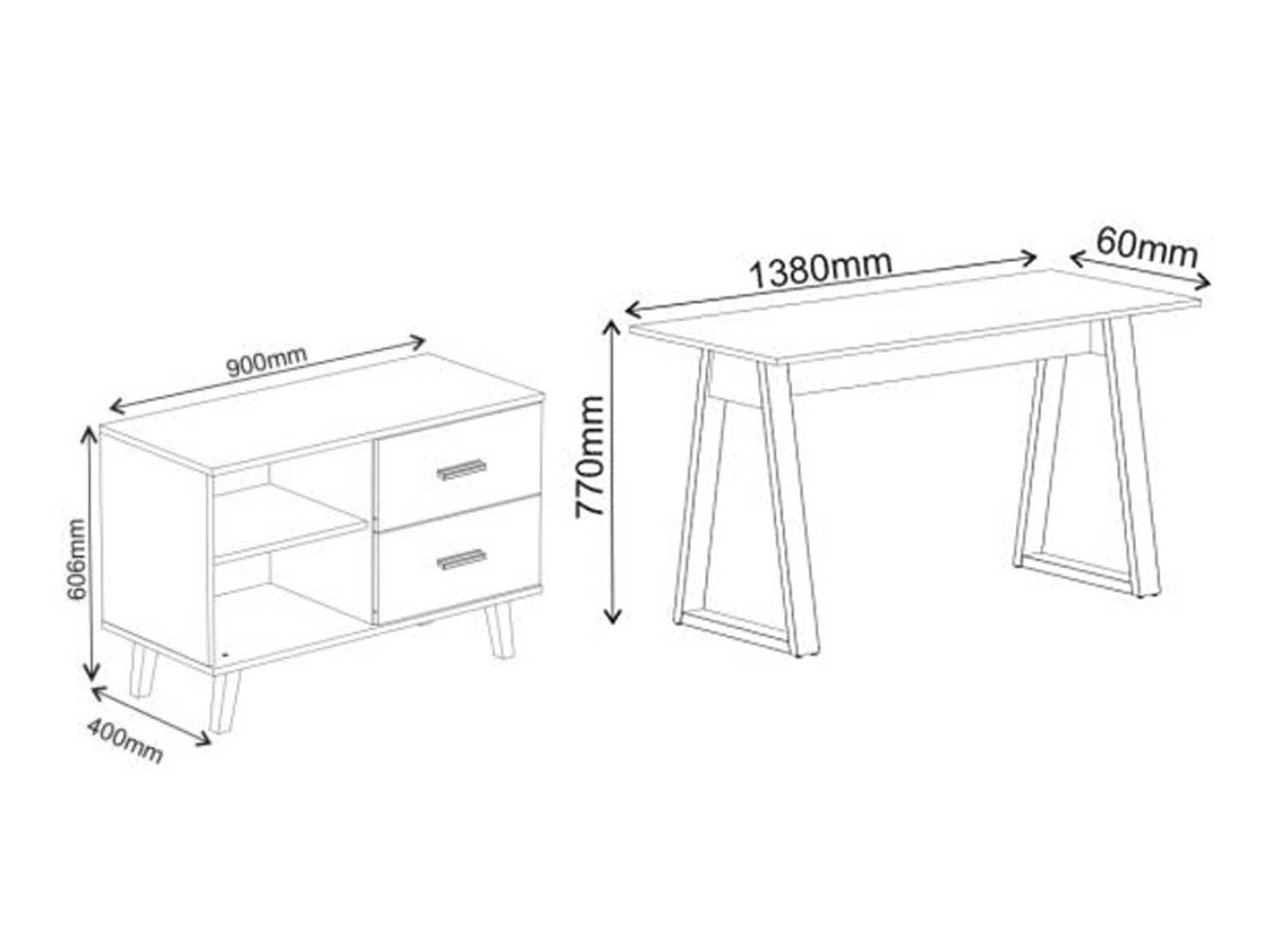 Bureau avec tiroirs ADA en couleur anthracite pour chambre ado