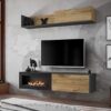Ensemble tv anthracite et bois avec cheminée intégrée