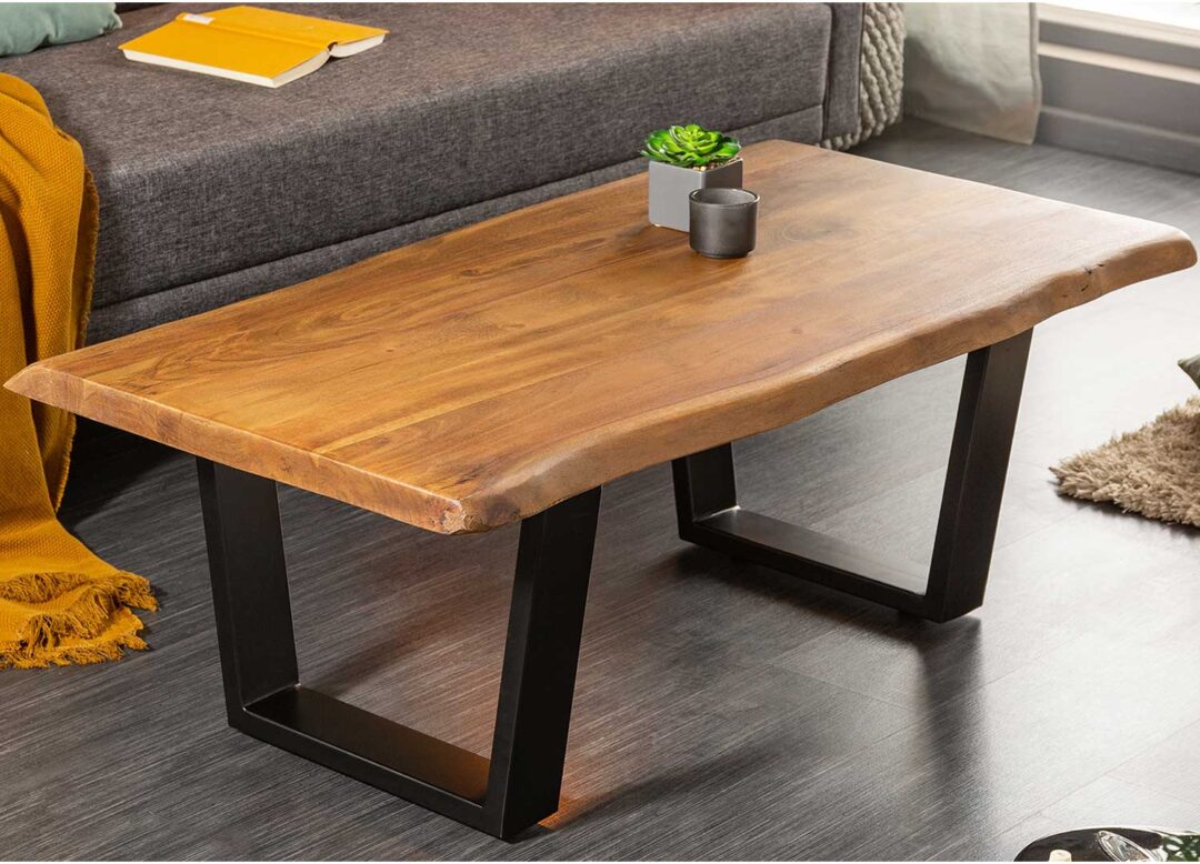 Table basse 110 cm en bois d'acacia massif finition miel naturel