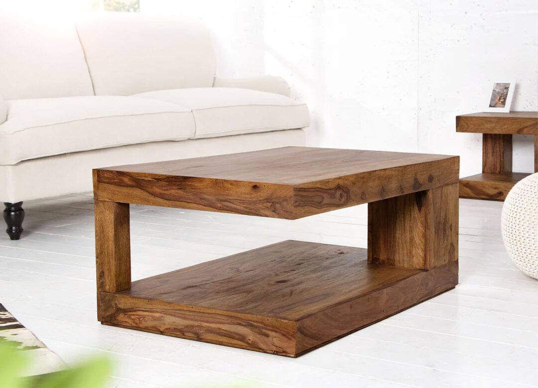 Table basse carrée en bois de sesham massif foncé