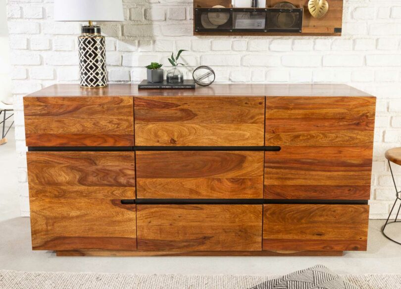 buffet en bois de sesham avec bandeau noir