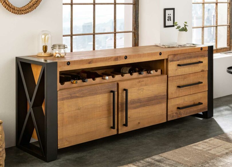 grand buffet 195 cm en bois de pin certifié fsc