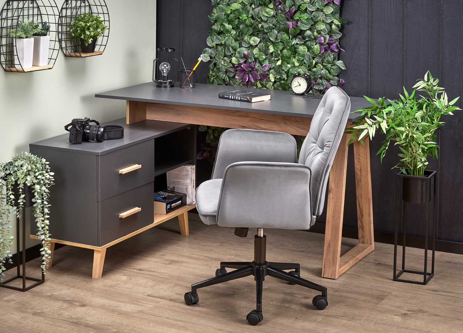 Bureau moderne avec rangement gris et bois pour bureau