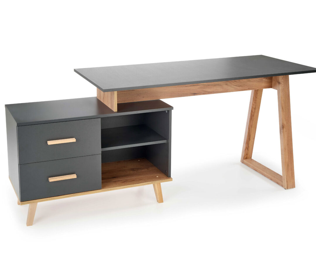 bureau avec rangement en bois et gris