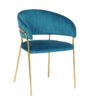 chaise rétro pied doré et velours turquoise - Bleu turquoise