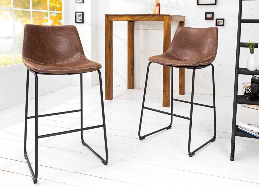 ensemble 2 tabourets de bar vintage marron