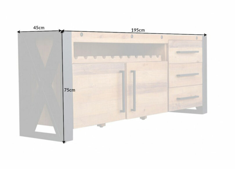 dimensions en bois de pin recyclé style industriel