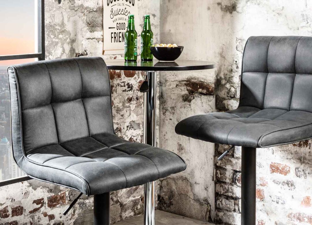 2 chaises de bar réglable gris vintage