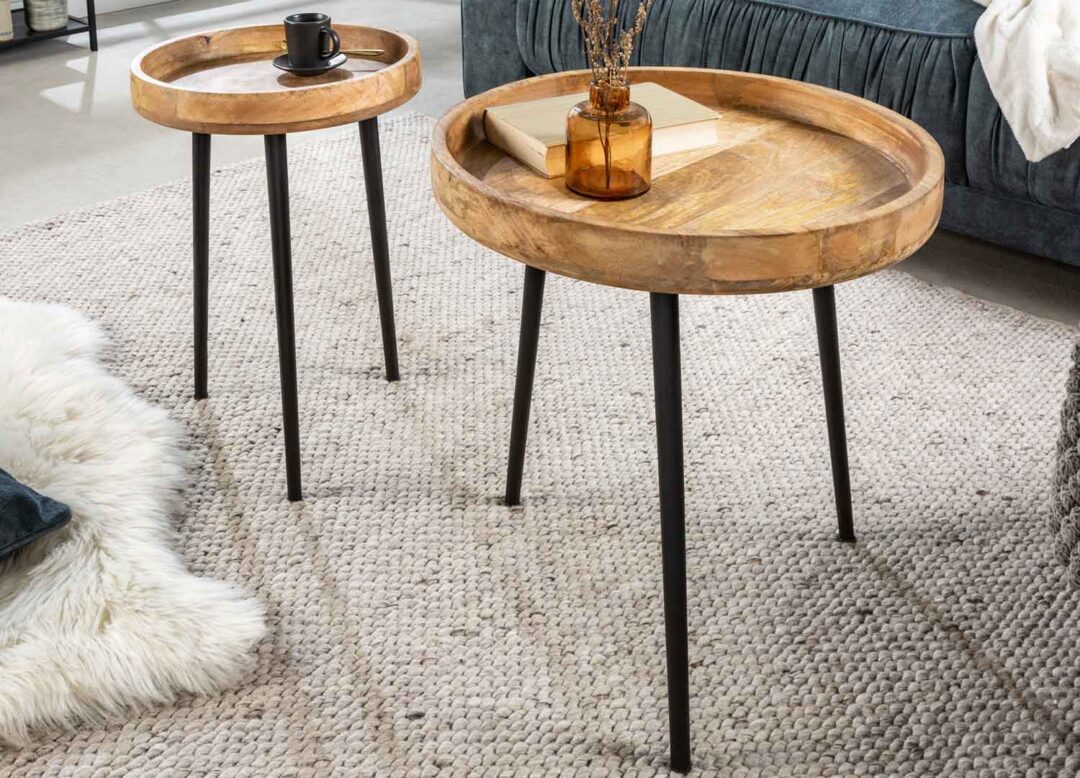 2 tables d'appoint en bois de manguier pas cher
