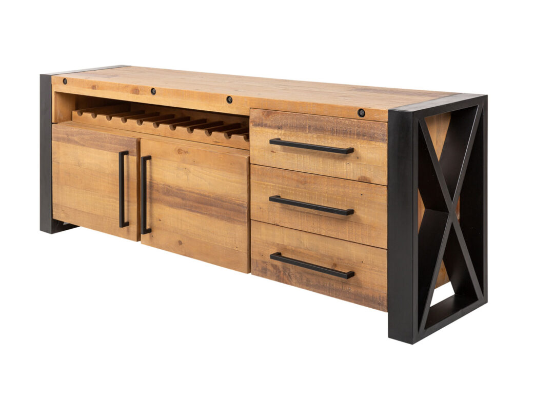 buffet de 195 cm en bois de pin style industriel