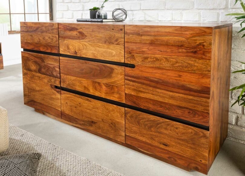 buffet rétro en bois laqué et métal noir