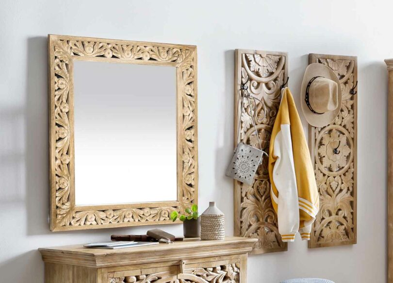 miroir 79 cm en bois sculpté