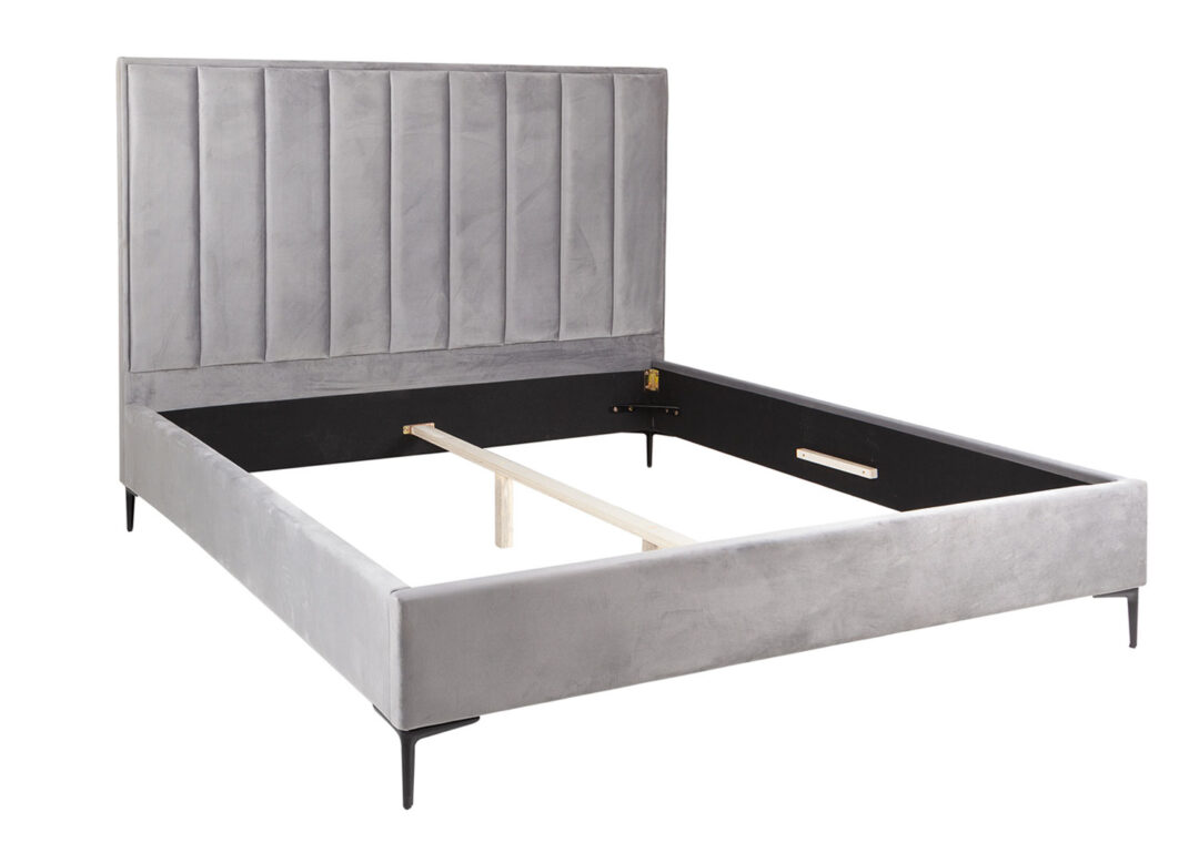 lit avec tête de lit pour adulte en velours gris