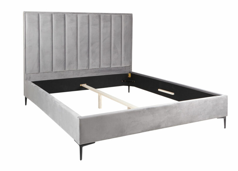 lit avec tête de lit pour adulte en velours gris