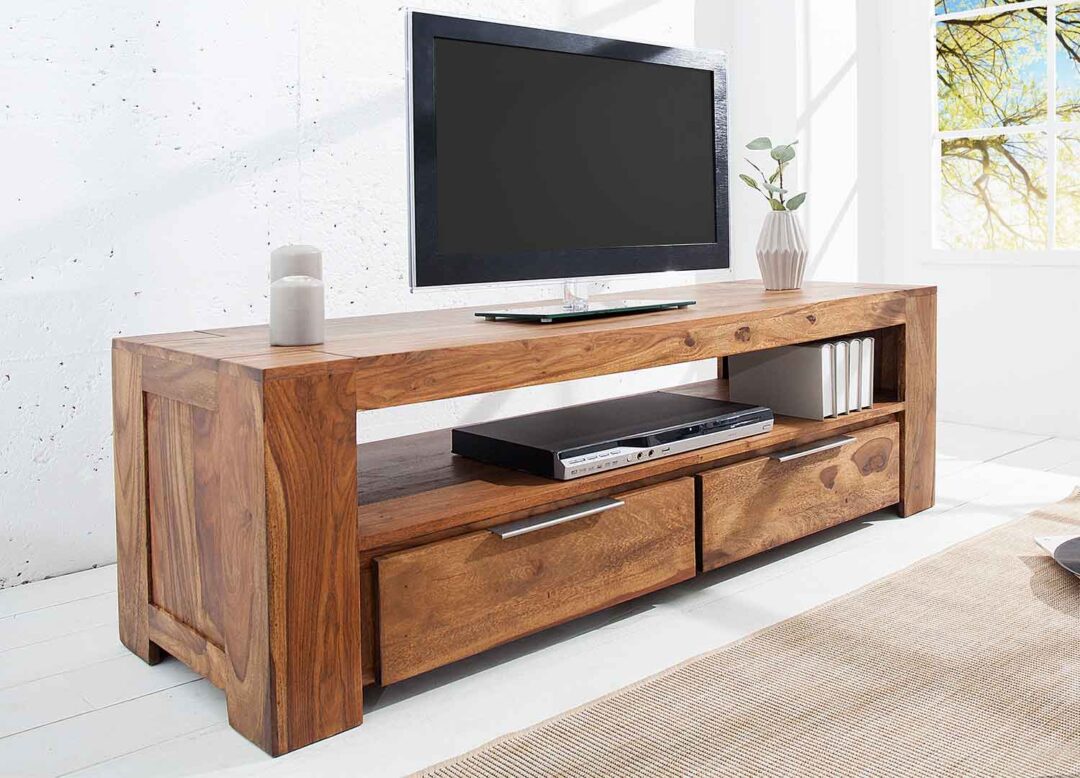 meuble tv 135 cm en bois de sesham