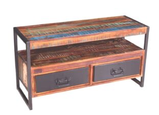 meuble tv en bois recyclé coloré