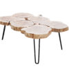 table basse avec rondins en bois massif et pieds en épingle