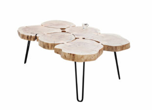 table basse avec rondins en bois massif et pieds en épingle
