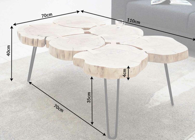 dimensions de la table basse en rondins